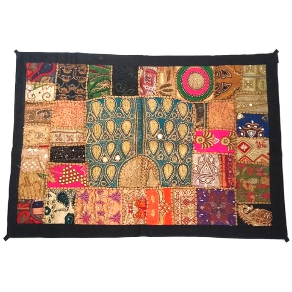 Antique Vintage Patchwork Quilt Wall Hanging From India 36”x38”